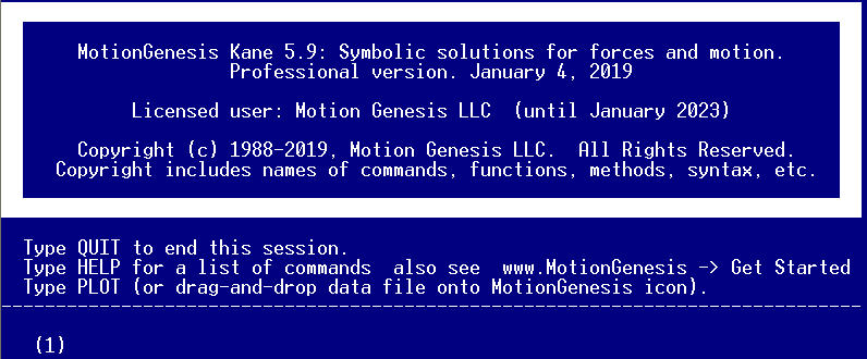 MotionGenesis basic input/output